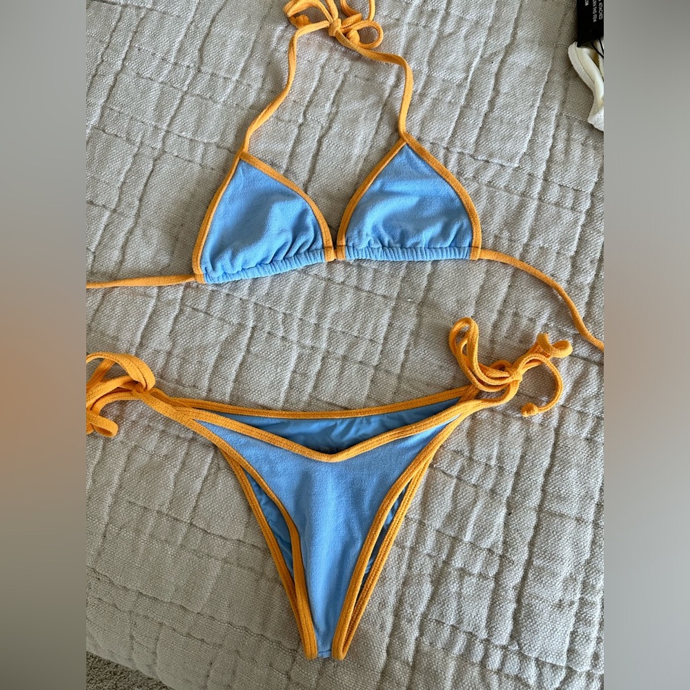 Frankie’s Bikinis blue & orange terrycloth set